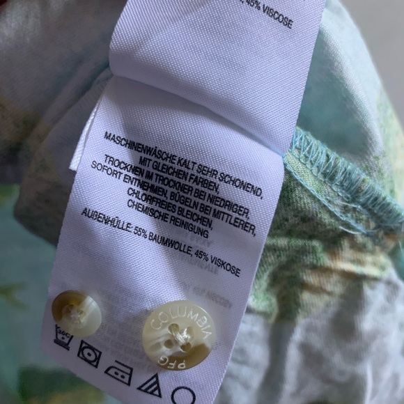 Mens Columbia Size Large Green and Yellow Fish Print button down - Picture 5 of 5